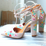 Beautiful Floral Embroidered High Heel Pumps Shoes