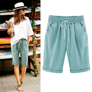 Elastic Waistband Lace Up Bermuda Beach Shorts for Women