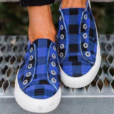 Fashion Plaid Flat Heel Canvas Loafers Shoes